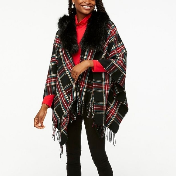 J. Crew Accessories - J. Crew Factory Faux-fur plaid cape-scarf AG527